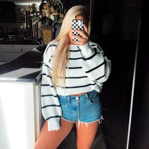 Black And White Striped Oversized Sweater